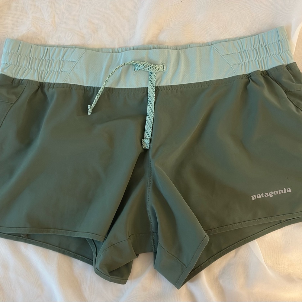 Patagonia Two-Tone Green and Blue Running Shorts